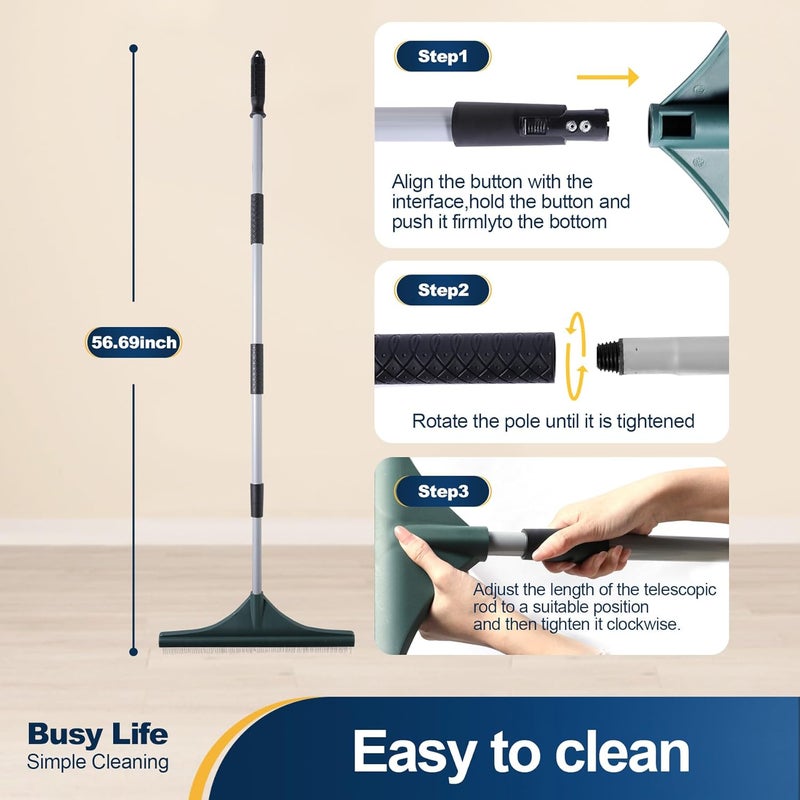 YOCADA Artificial Turf Rake Grass Brush Broom Carpet Lawn Leaf Rake Cleaner Broom Telescopic Iron Pole for Yard Cleaning and Pet Hair Removal 56.69" - Image 2